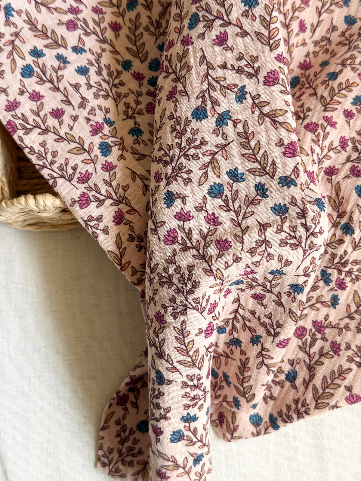 Double Gauze Fabric - Purple & Blue Flowers