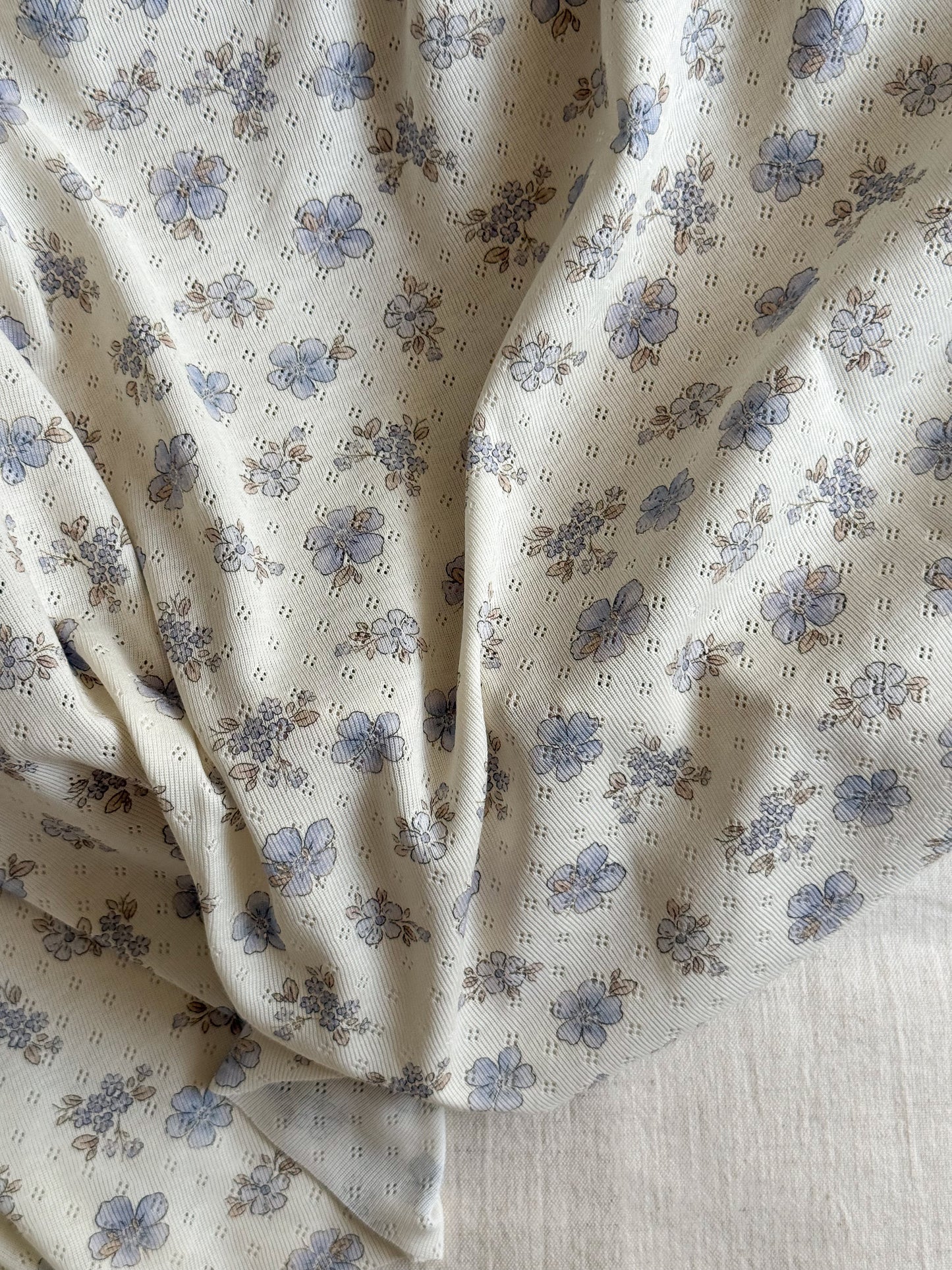 Cotton Jersey Pointelle Fabric - Forget Me Not
