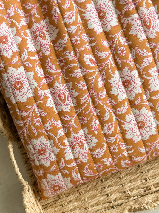 Reversible Quilted Cotton Poplin Fabric - Block Print / Camel Rose