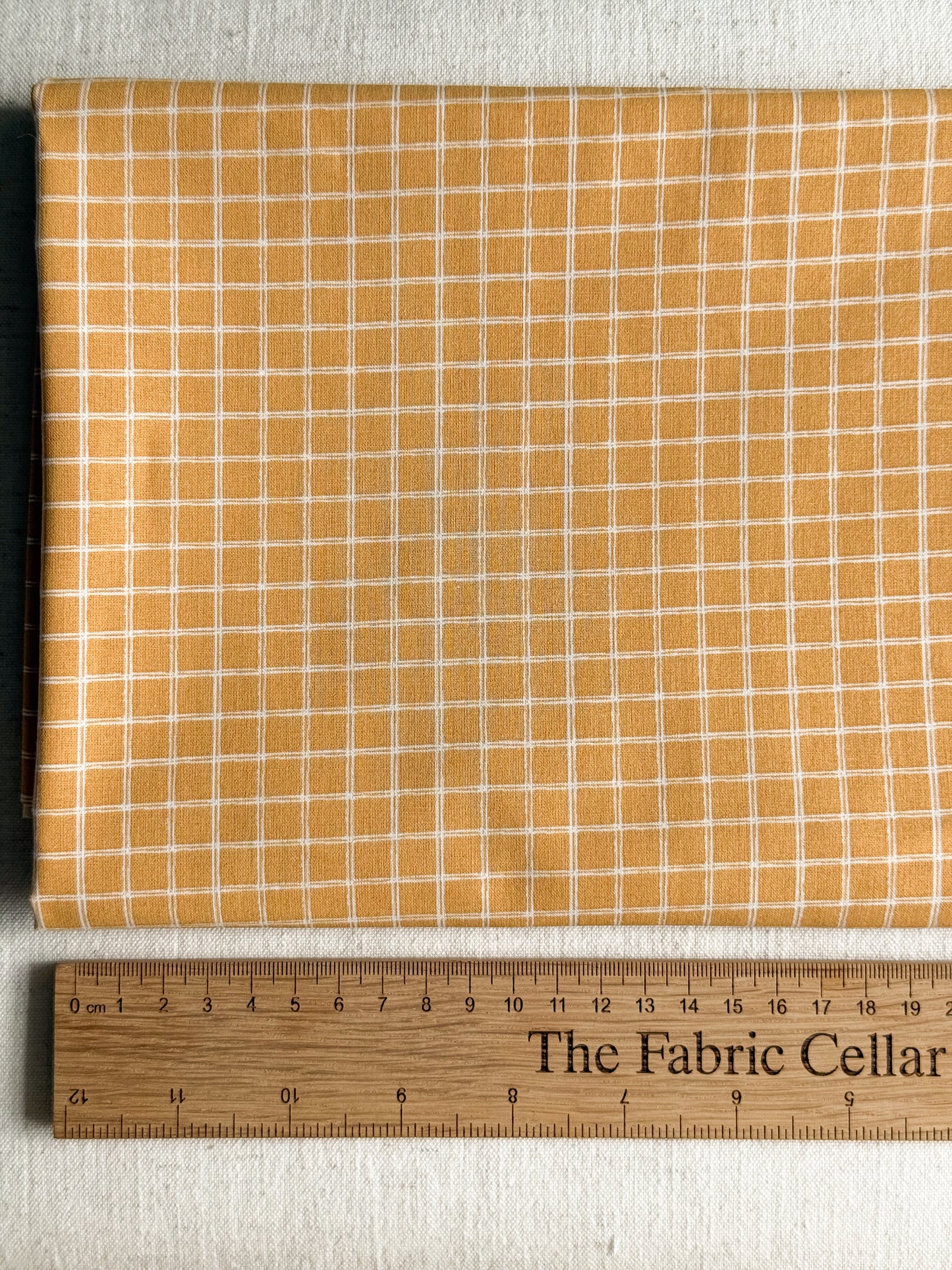 Cotton Poplin Fabric  - Natural Checks - 85cm Remnant