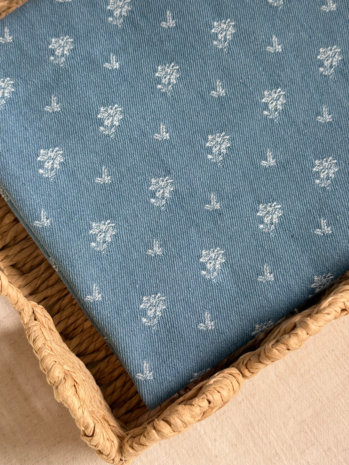 Cotton Mix Denim Fabric  - Sweet Jacquard Flowers