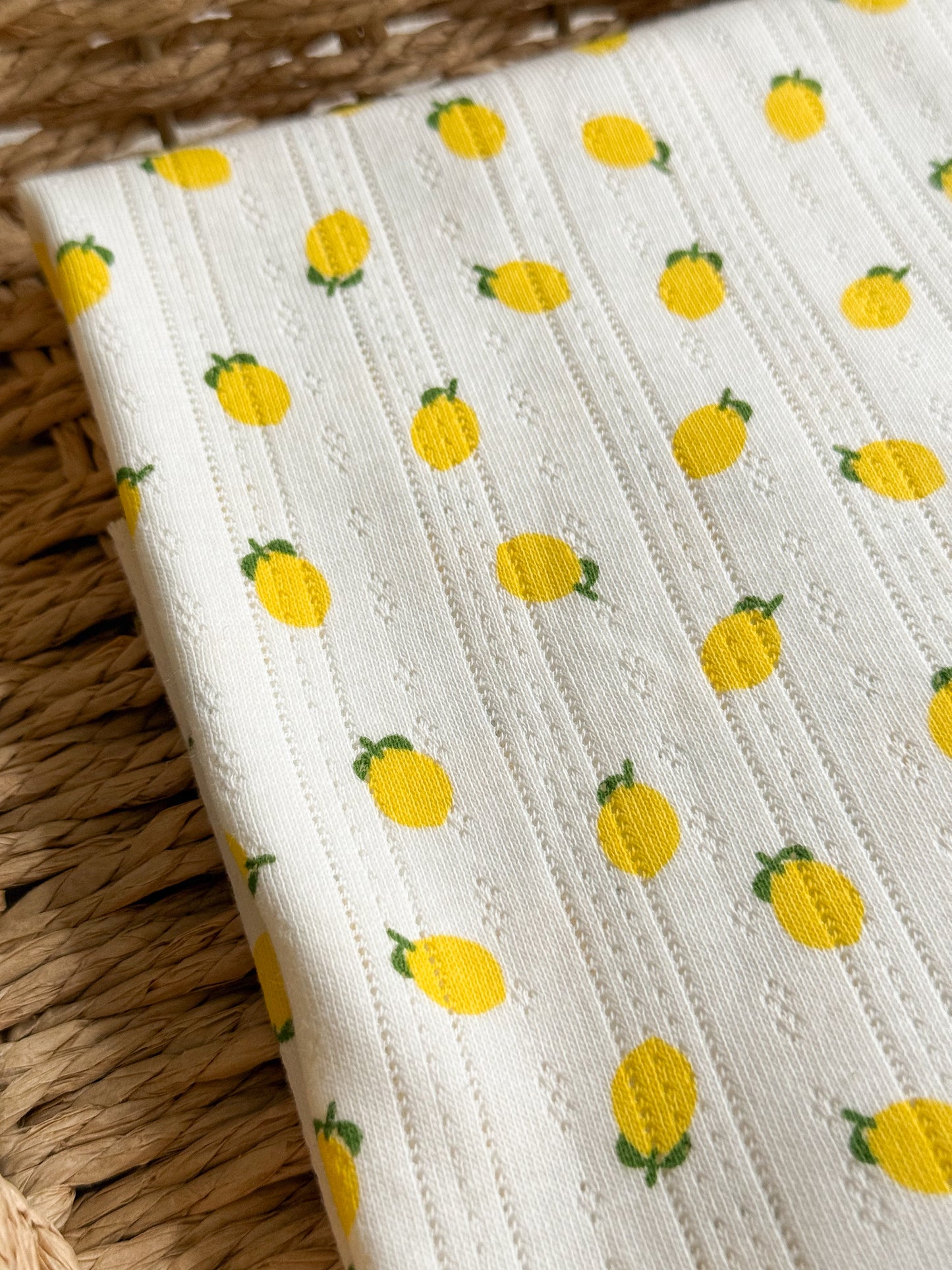 Printed Cotton Jersey Pointelle Fabric - Lemons