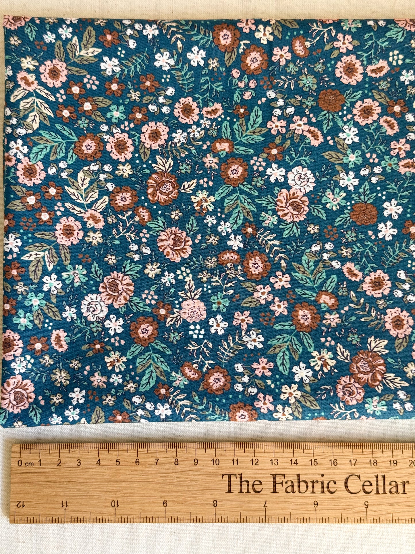 Cotton Poplin Fabric  - Petrol Floral
