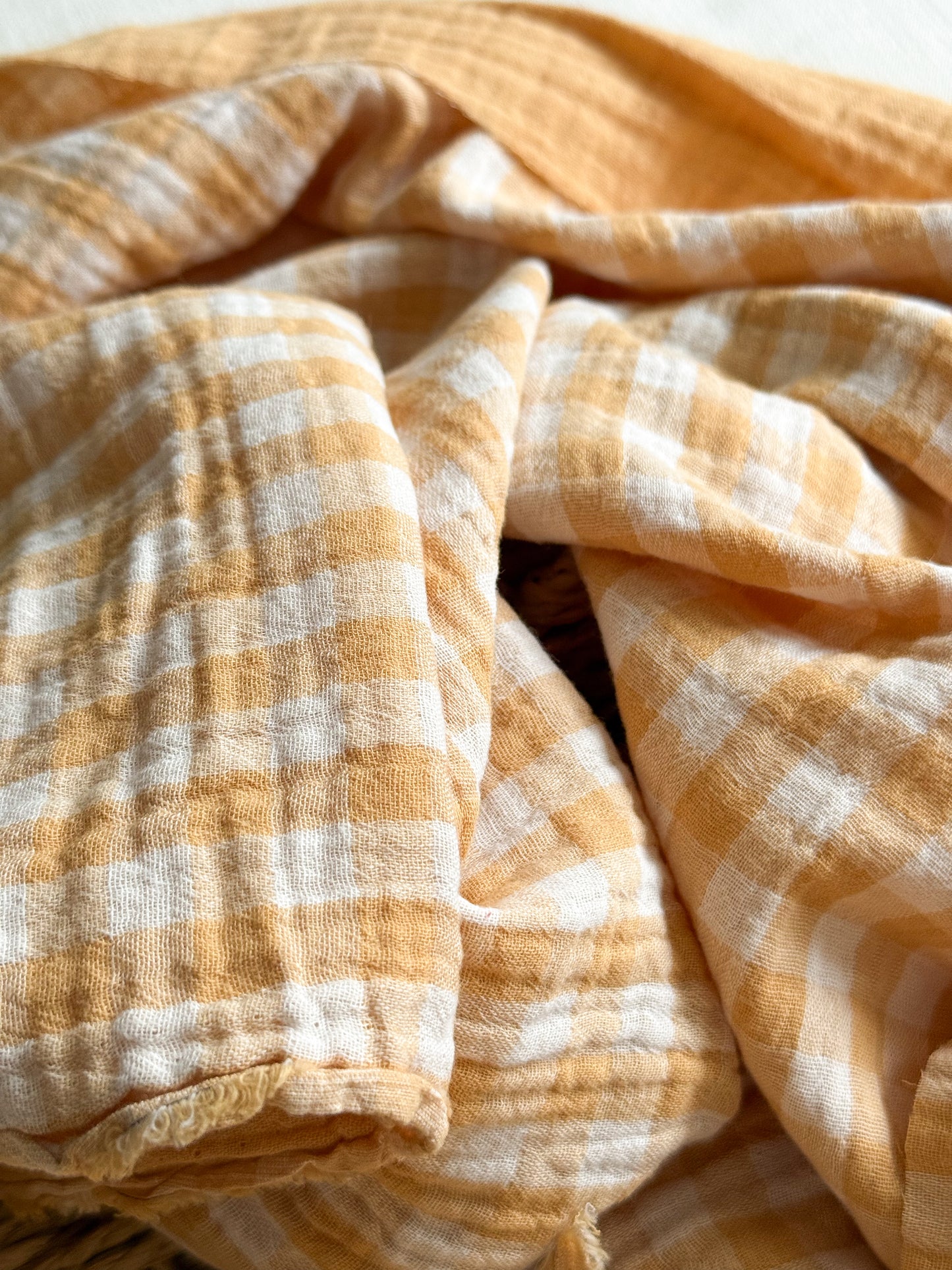 Double Gauze Cotton Fabric - Double Sided Gingham - Honey