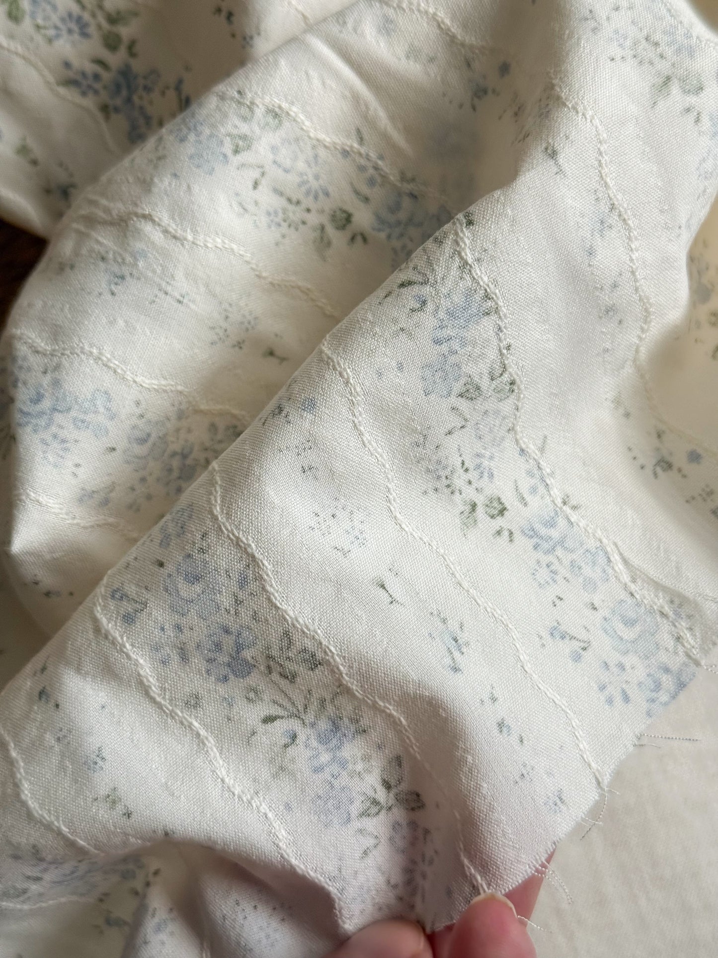 Embroidered Jacquard Cotton Fabric - Sky Blue Vintage