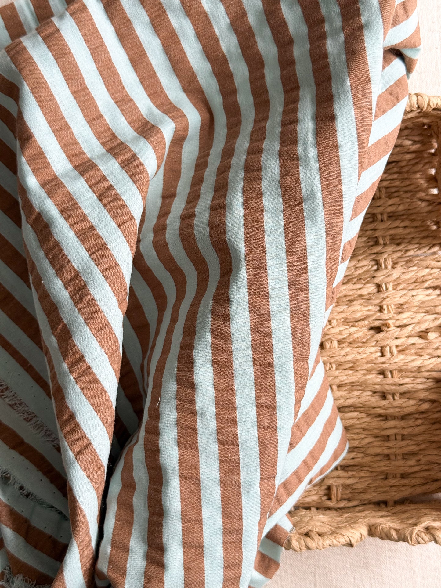 Cotton Seersucker Stripe Fabric - Mint Choc Chip