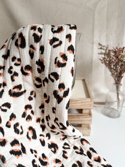 Quilted Double Gauze Fabric - Leopard Print / Ecru