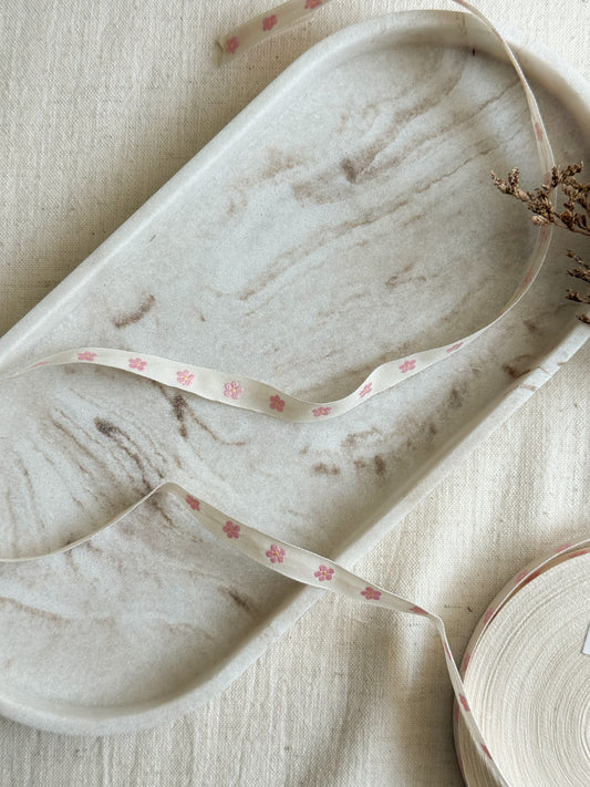 Jacquard Woven Ribbon - Soft Rose Flowers - 10mm