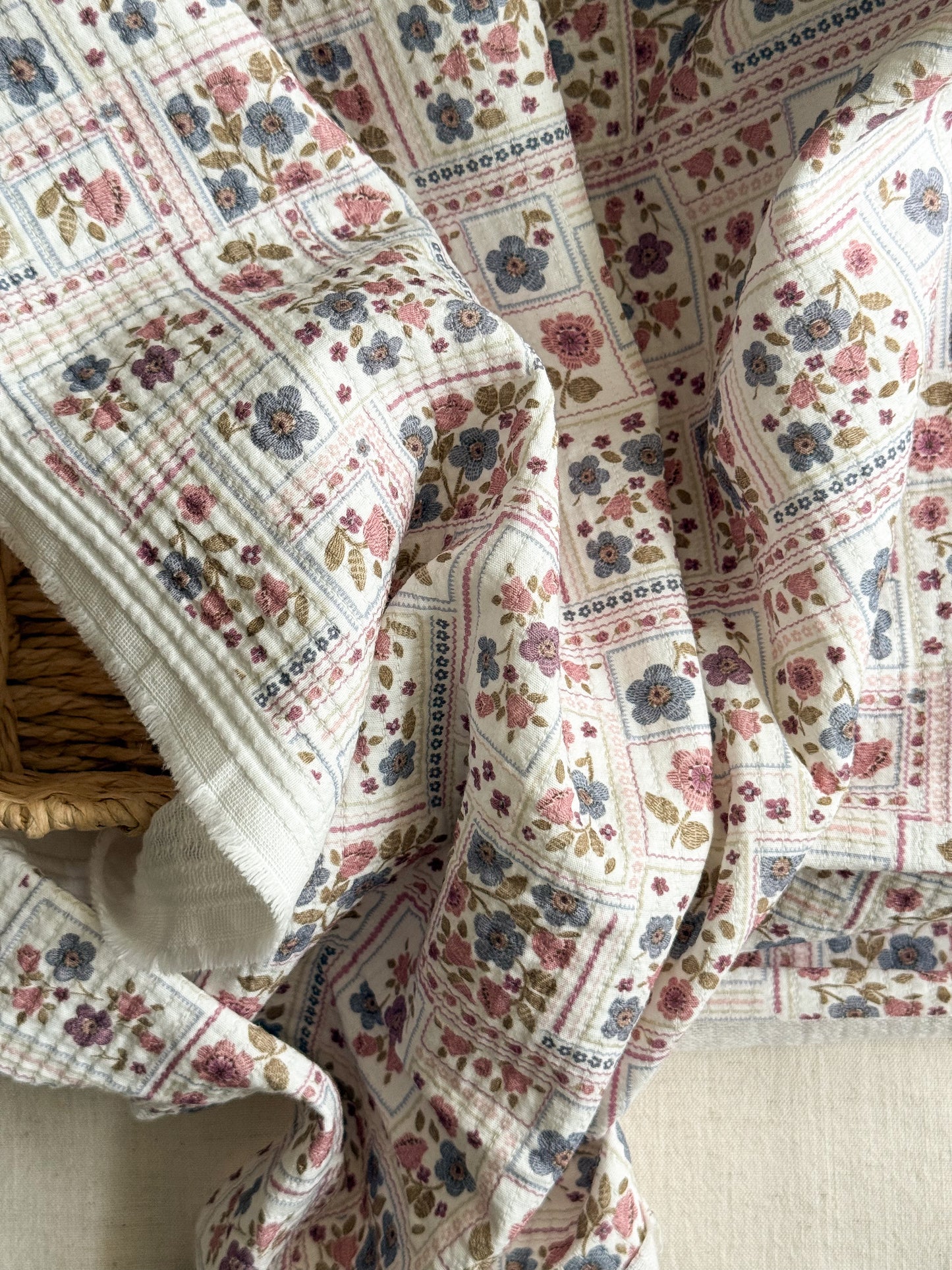 Organic Cotton Mini Quilted Fabric - Purple - Blue - Pink