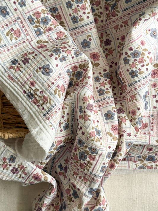 Organic Cotton Mini Quilted Fabric - Purple - Blue - Pink