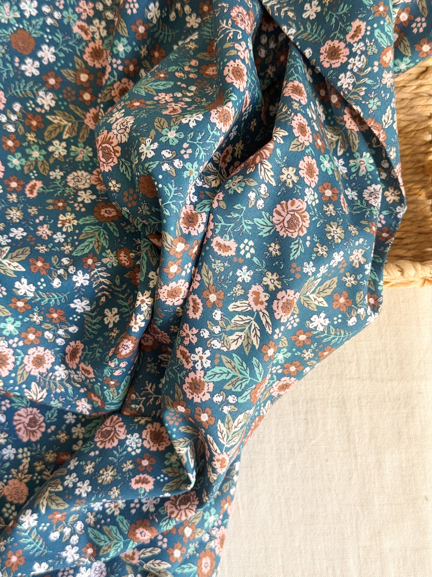 Cotton Poplin Fabric  - Petrol Floral