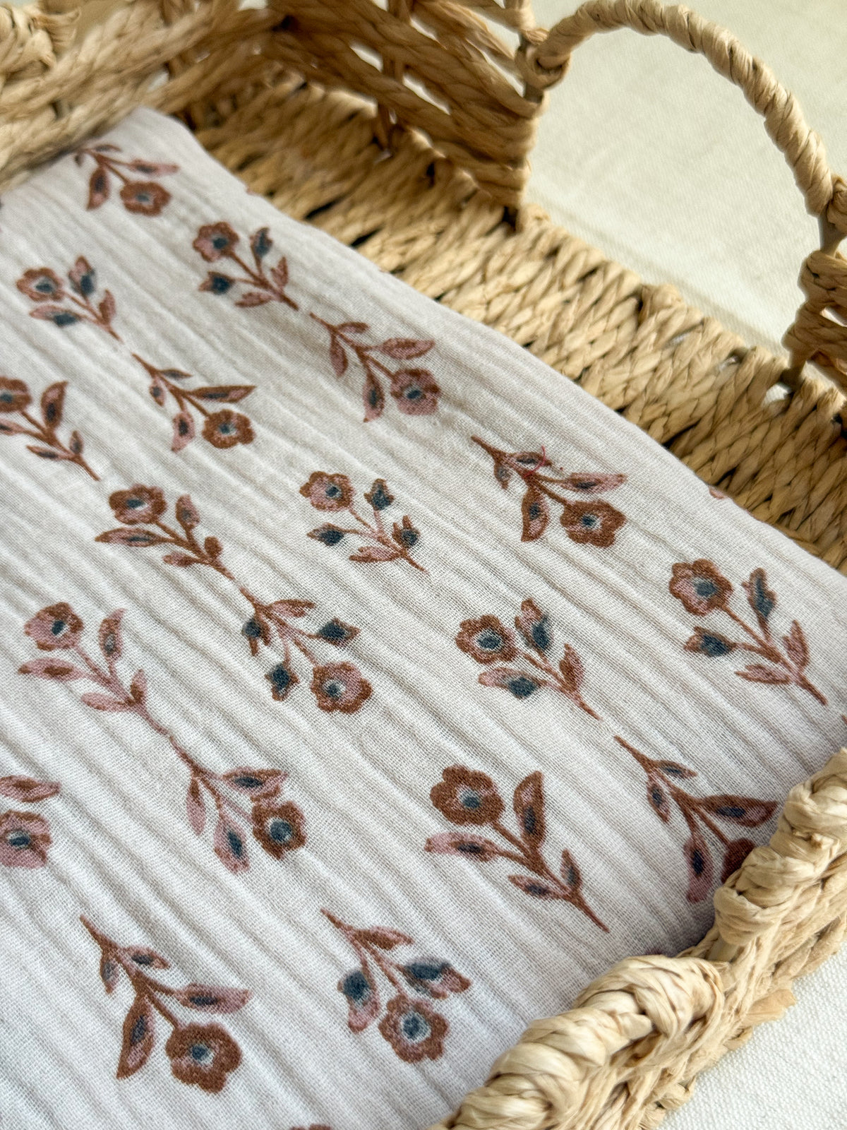 Double Gauze Fabric - Rustic Floral - Latte