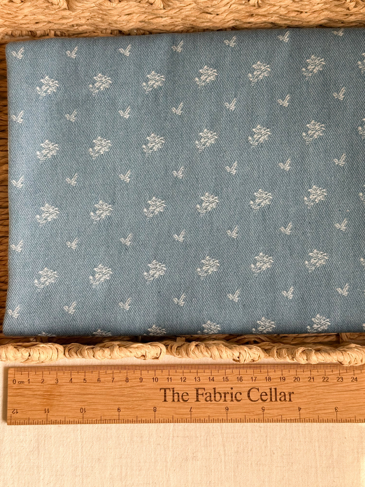 Cotton Mix Denim Fabric  - Sweet Jacquard Flowers