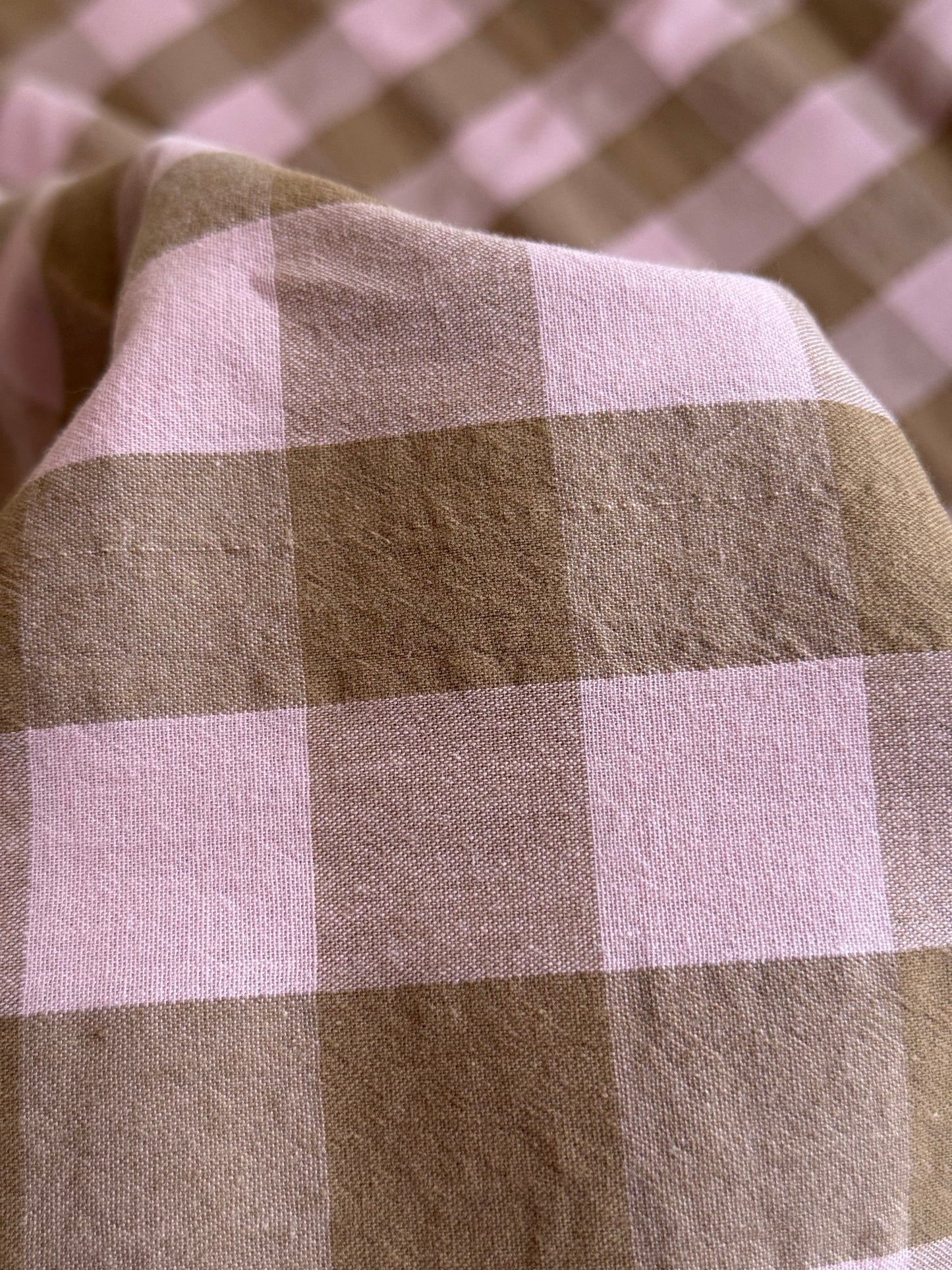 Cotton Yarn Dyed Gingham Fabric - Cocoa Rose - 210cm Remnant - Defects - See Images