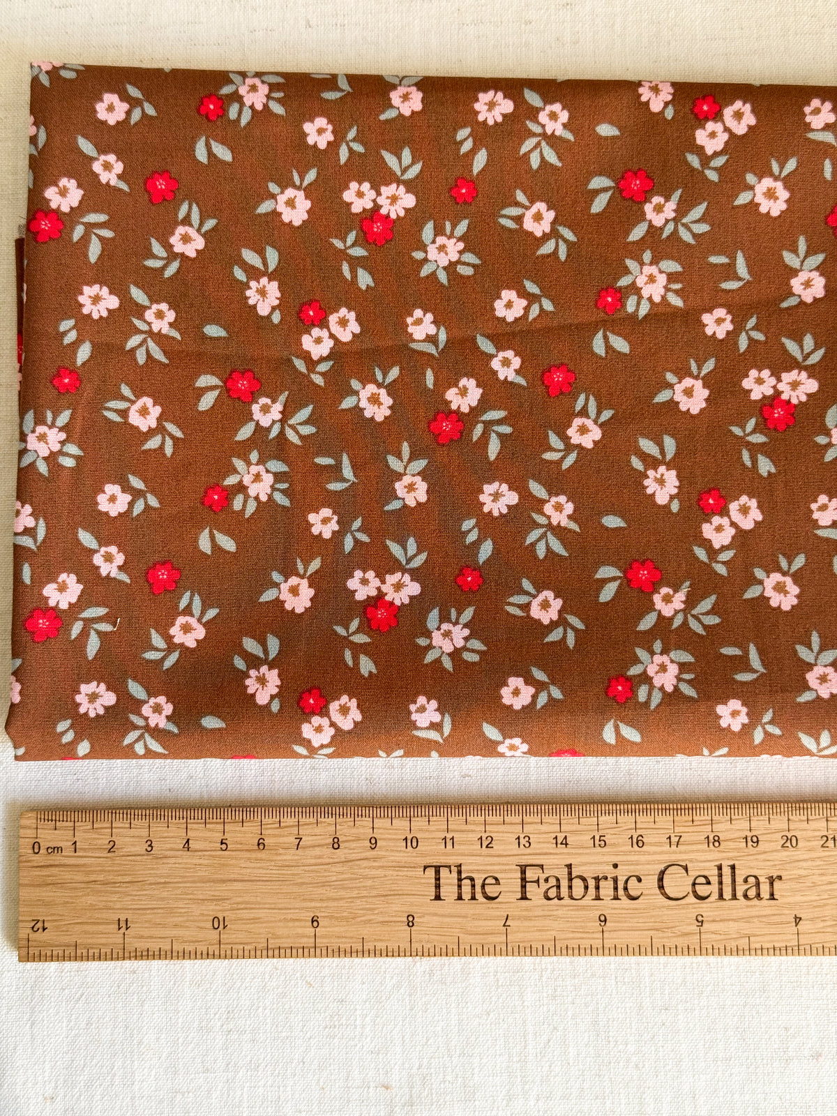 Cotton Poplin Fabric  - Brown Floral