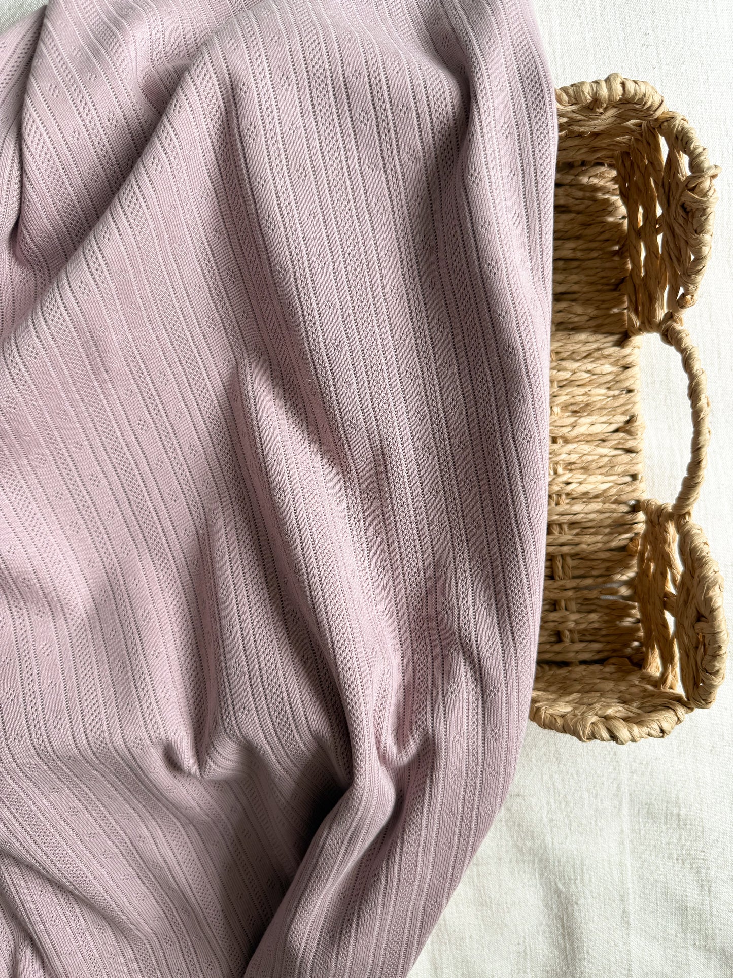 Cotton Jersey Stripe Pointelle Fabric - Vintage Pink