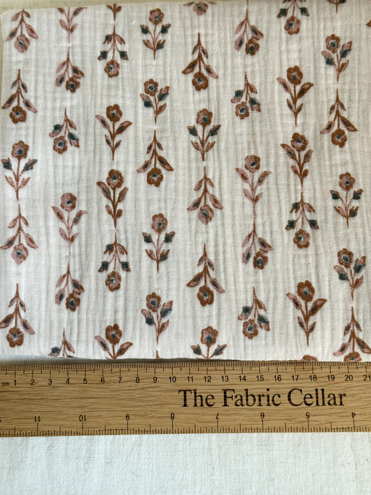 Double Gauze Fabric - Rustic Floral - Latte