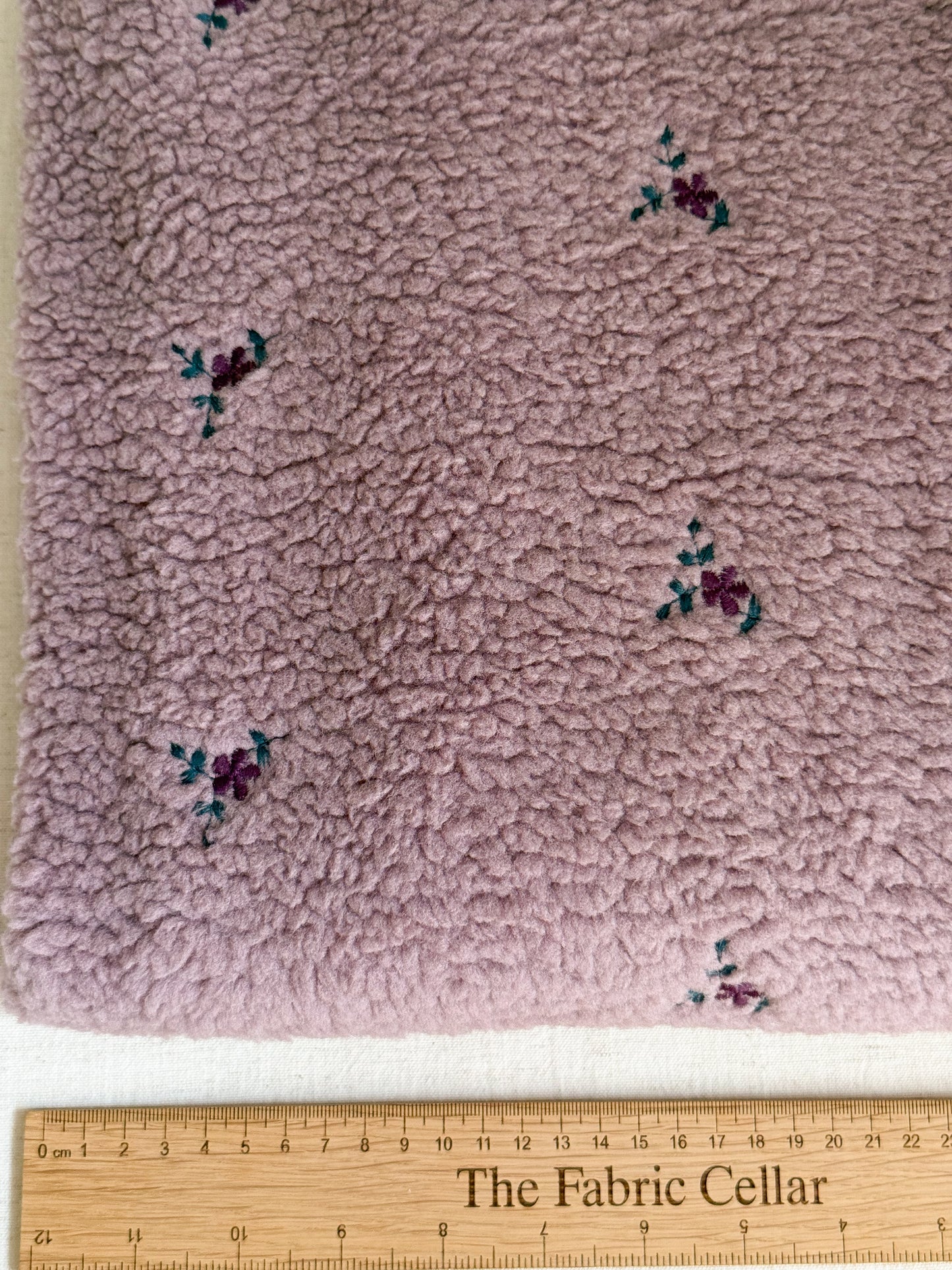 Soft Teddy Fabric - Embroidered Flowers - Mauve