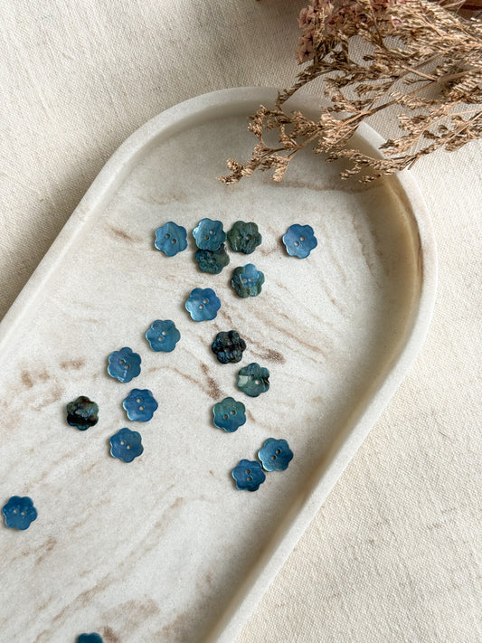 Natural Mother of Pearl Button - Blue Flower - 13mm
