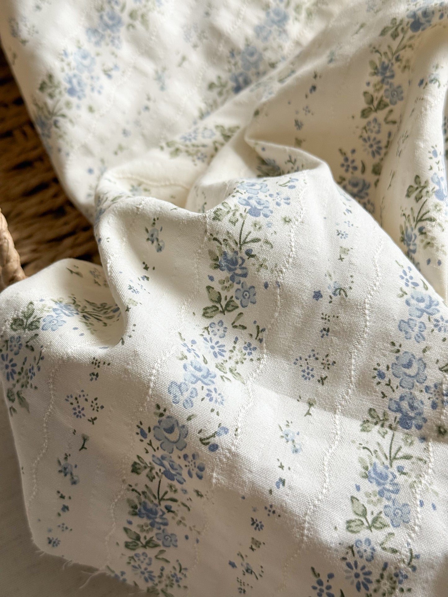 Embroidered Jacquard Cotton Fabric - Sky Blue Vintage