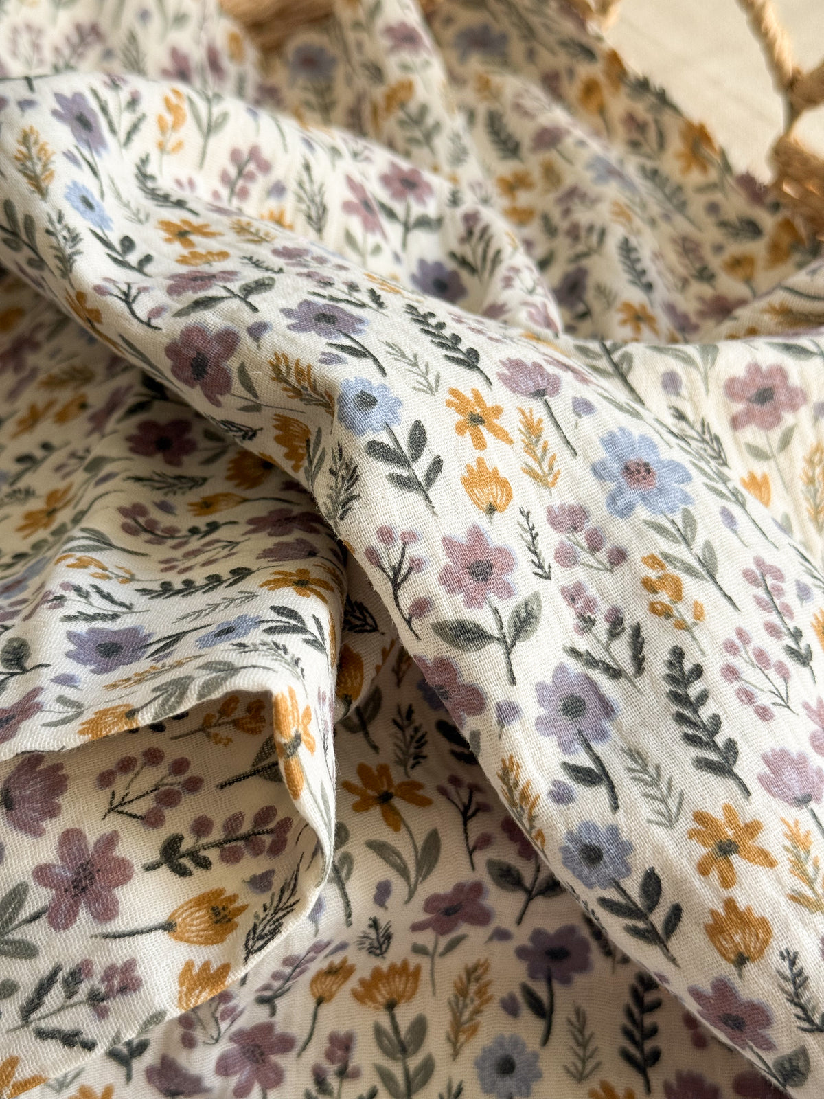 Double Gauze Fabric - Posy - Mustard & Lilac