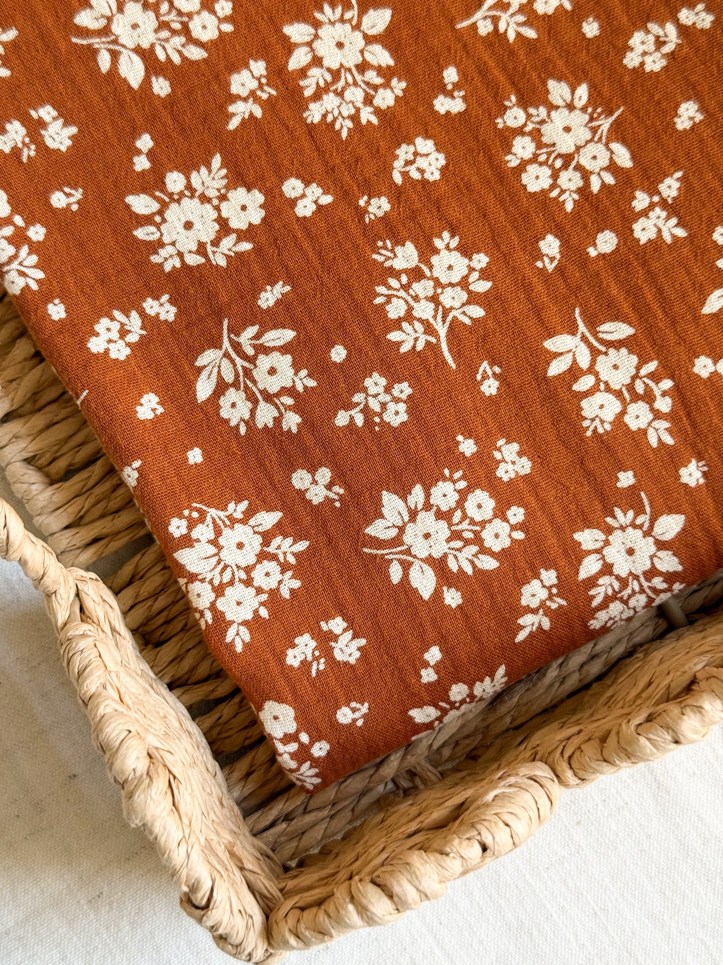 Double Gauze Fabric - Camel / White Floral