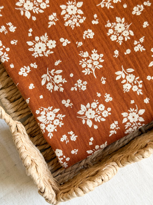 Double Gauze Fabric - Camel / White Floral