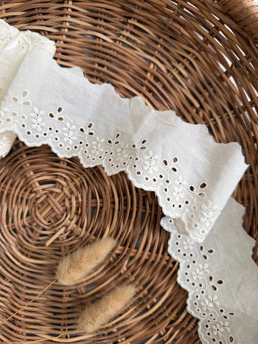 Cotton Broderie Anglaise Trim - Off White - 60mm wide