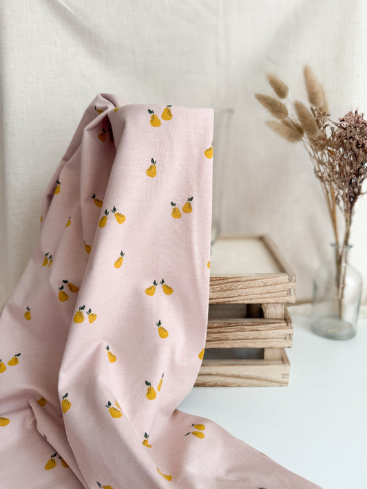 Organic Printed Cotton Jersey Fabric - Blush Pears - 50cm Remnant