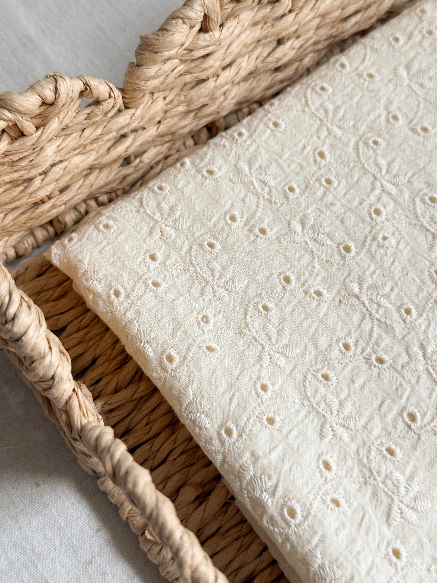 Cotton Embroidered Seersucker Fabric - Ecru Broderie Clematis