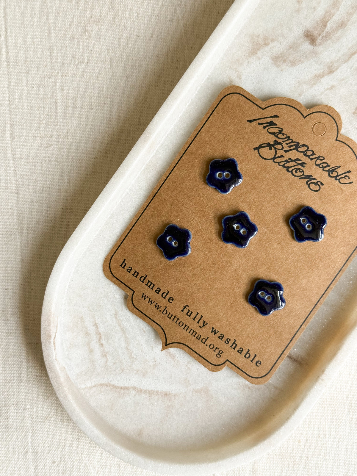 Handmade Navy Flower Sewing Buttons - 16mm - Pack of 5