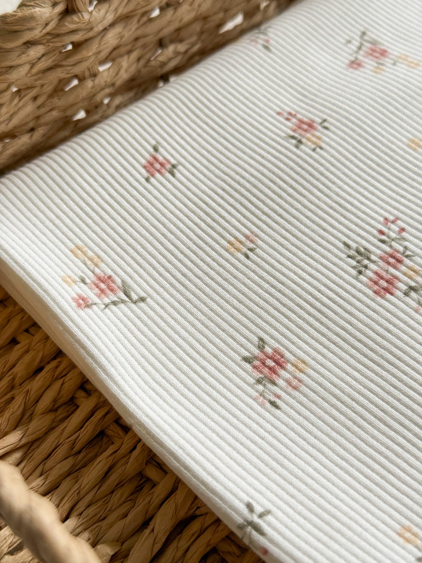 Ribbed Cotton Jersey Fabric - Rose + Yellow Floral - 40cm Remnant