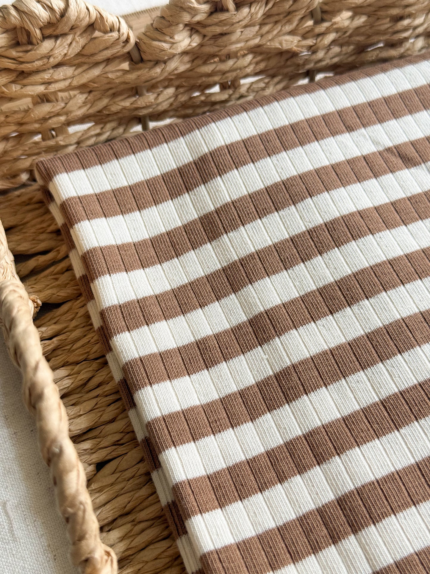 Ribbed Cotton Jersey Yarn Dyed Stripe - Mocha
