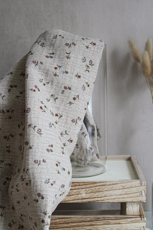 Organic Double Sided Double Gauze Fabric - Spotty / Floral