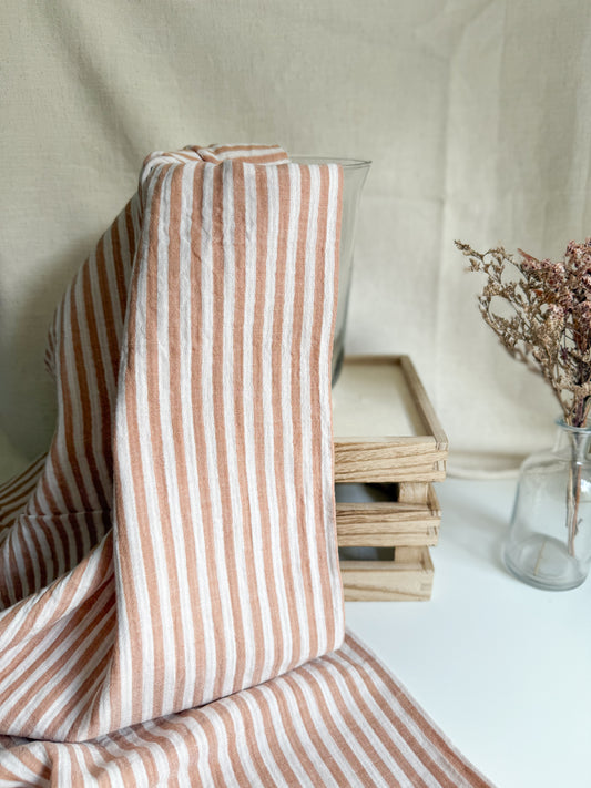 Double Gauze Fabric - Double Sided Stripe Caramel