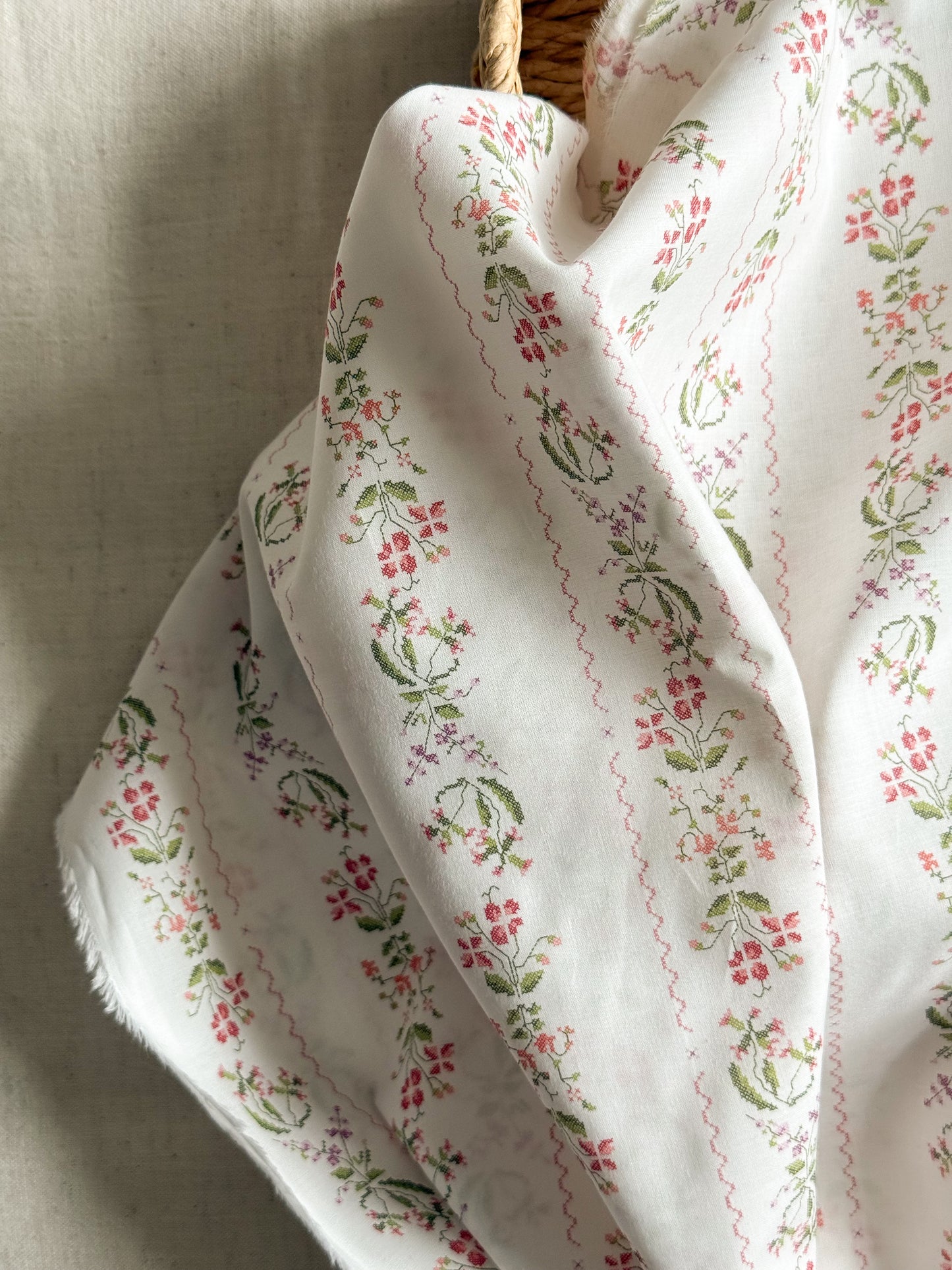 Organic Cotton Voile Fabric - Romantic Floral - Berry