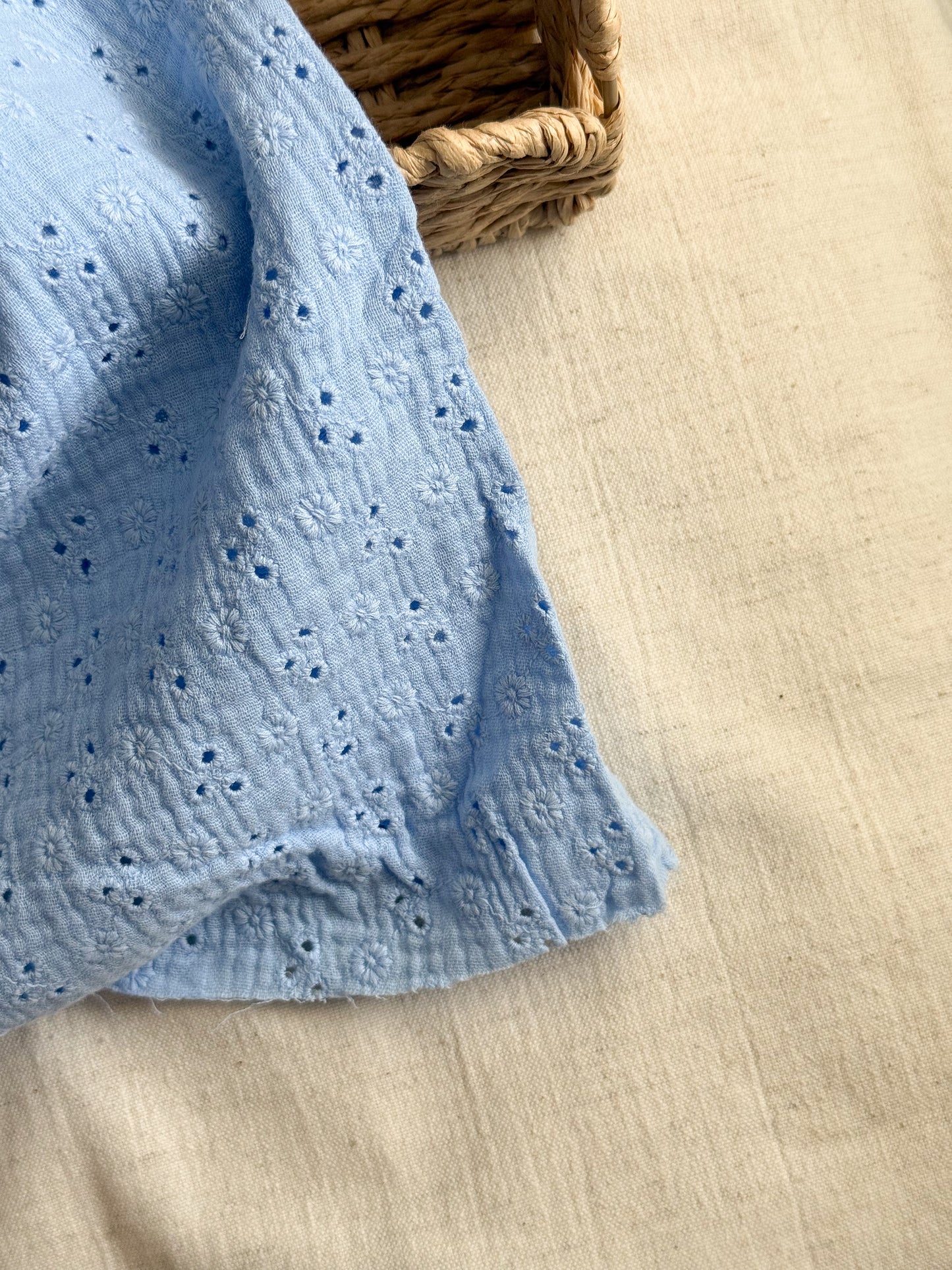 Embroidered Double Gauze Fabric - Pastel Blue