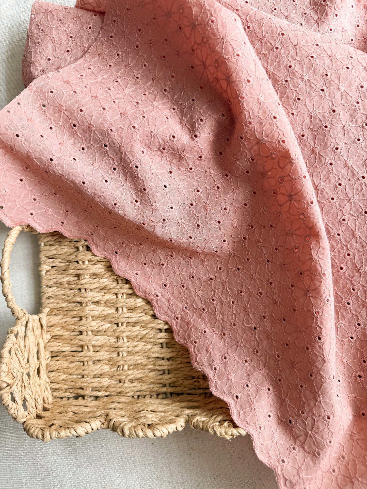 Embroidered Cotton Broderie Anglaise Fabric - Peach - 80cm Remnant