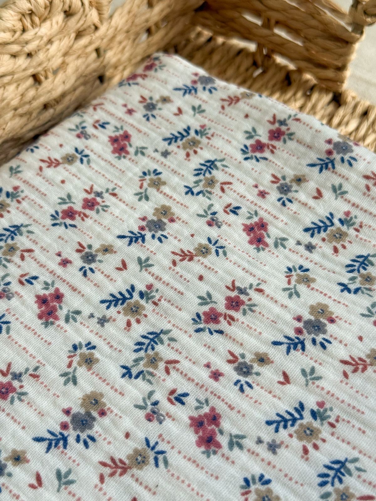 Double Gauze Fabric - Floral Stripe Dots