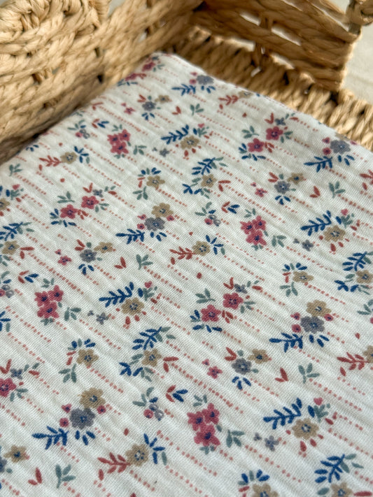 Double Gauze Fabric - Floral Stripe Dots