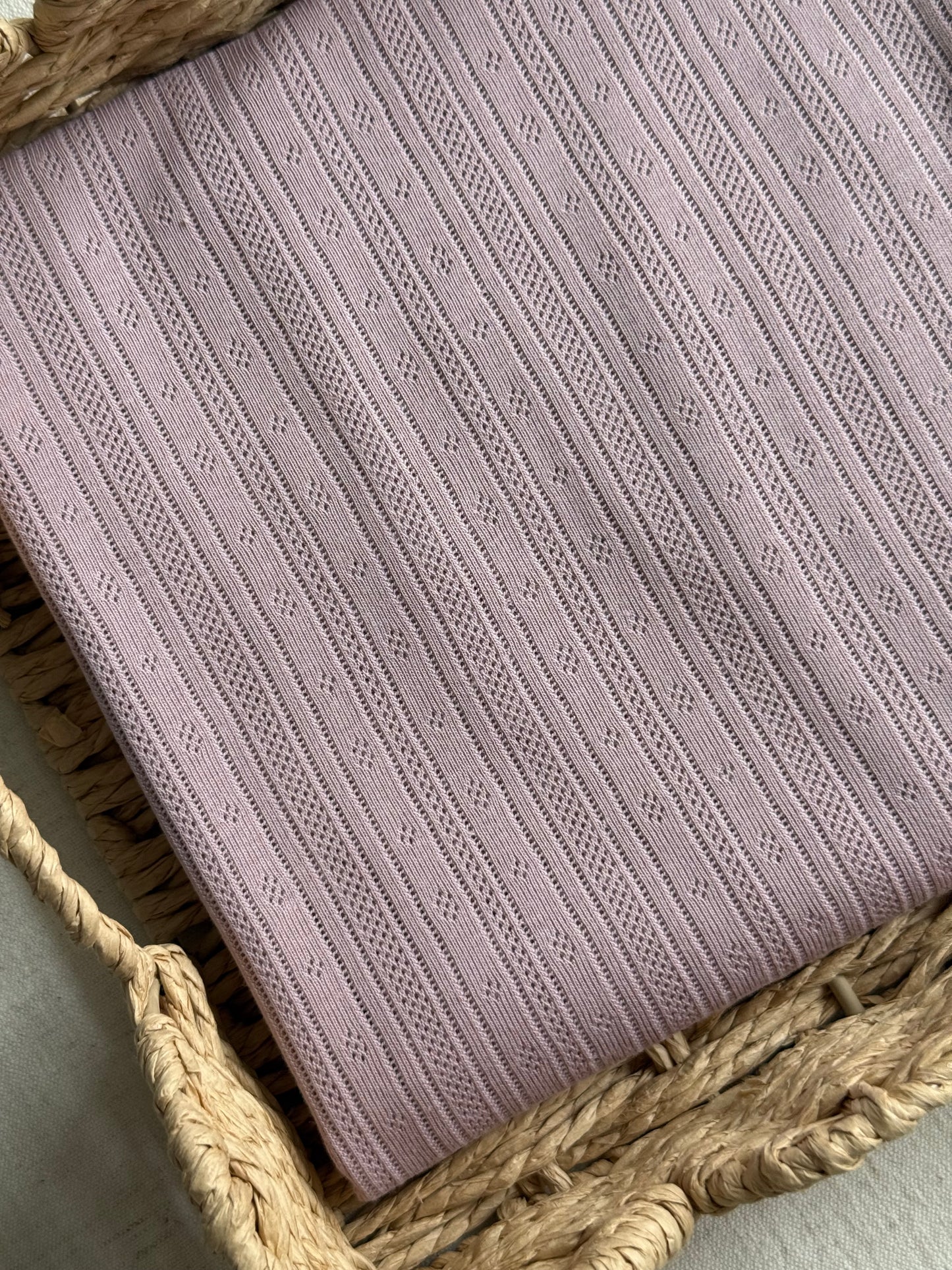 Cotton Jersey Stripe Pointelle Fabric - Vintage Pink