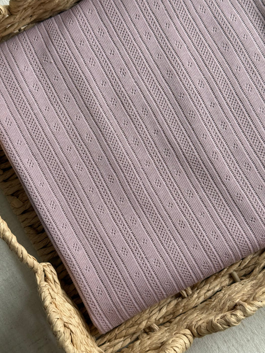 Cotton Jersey Stripe Pointelle Fabric - Vintage Pink