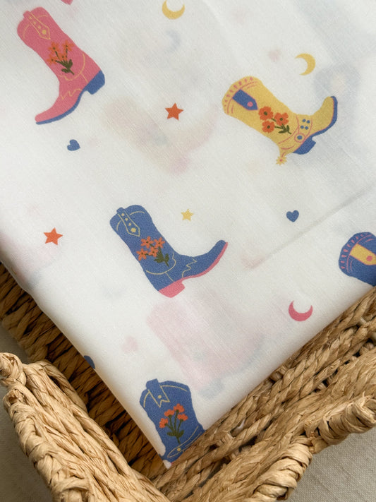 Fine Cotton Poplin Fabric - Cowboy Boots