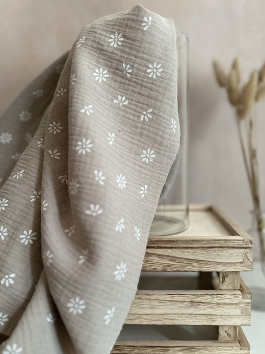 Double Gauze Fabric - Greige Daisy