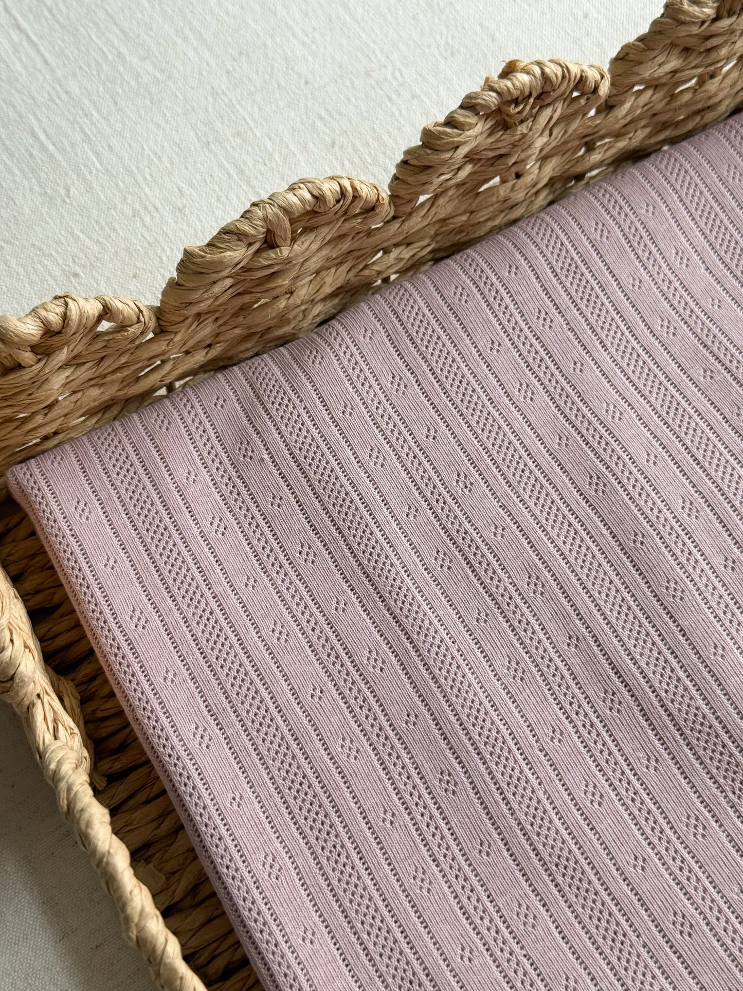 Cotton Jersey Stripe Pointelle Fabric - Vintage Pink