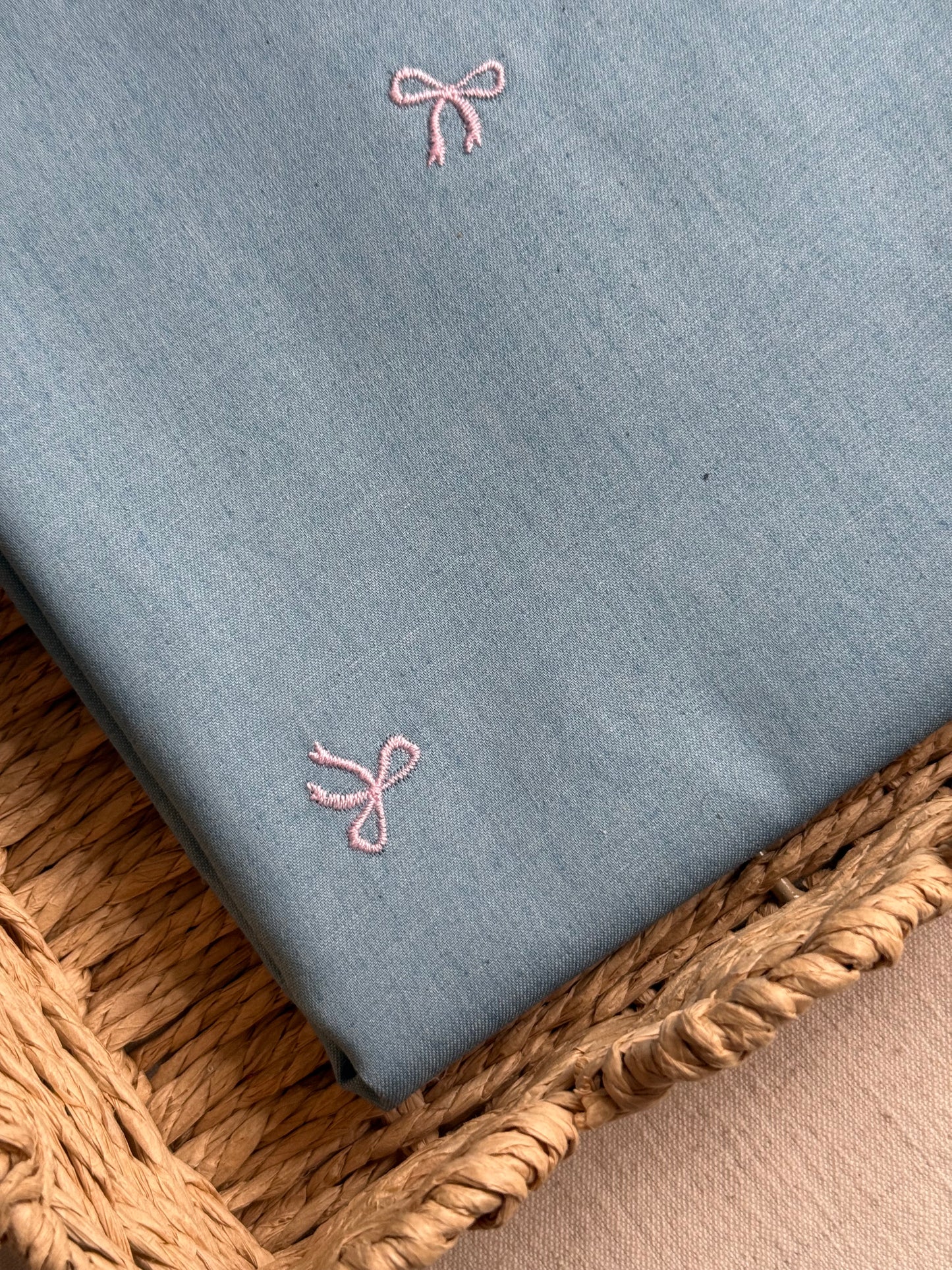 Embroidered Cotton Chambray Denim Fabric  - Bows