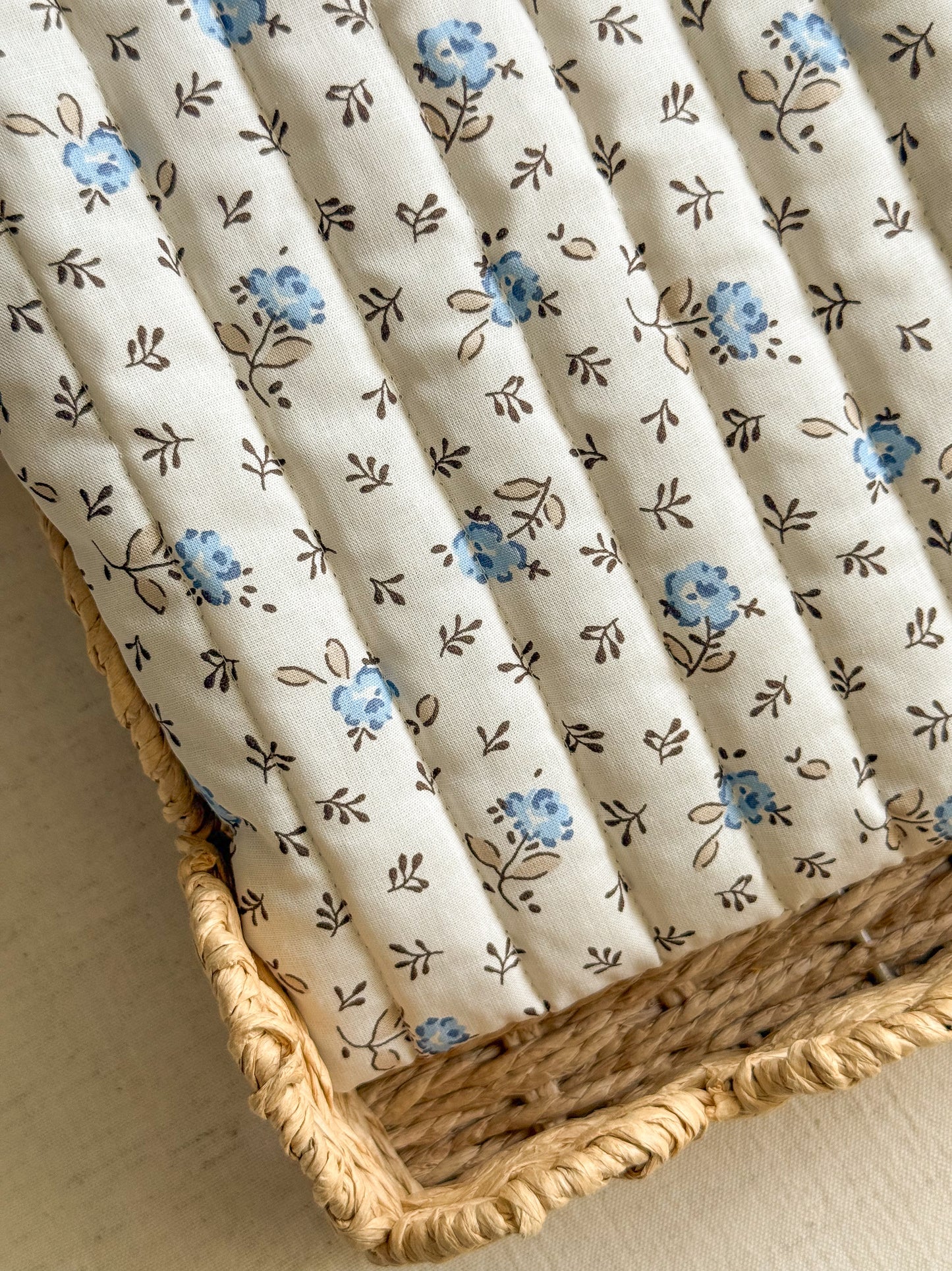 Reversible Quilted Cotton Poplin Fabric - Forget Me Not / Mocha