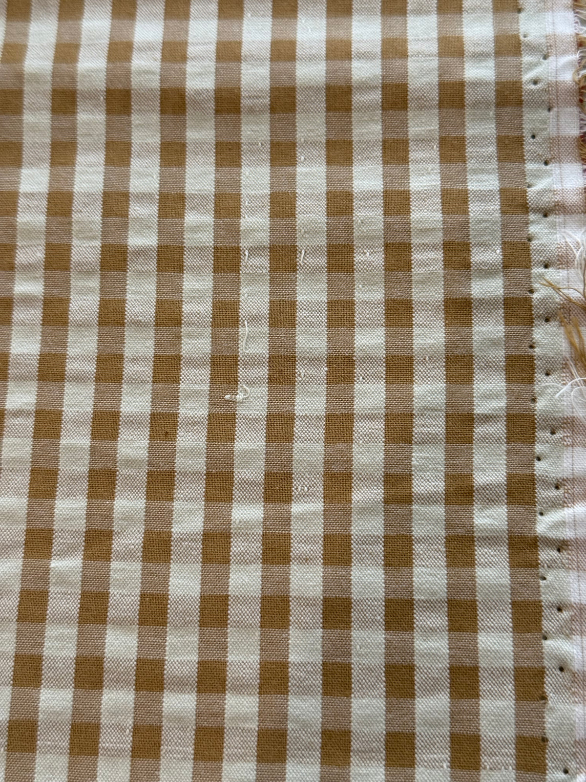Cotton Seersucker Fabric - Gingham - Pistachio - 45cm Remnant