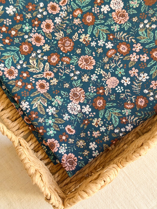 Cotton Poplin Fabric  - Petrol Floral