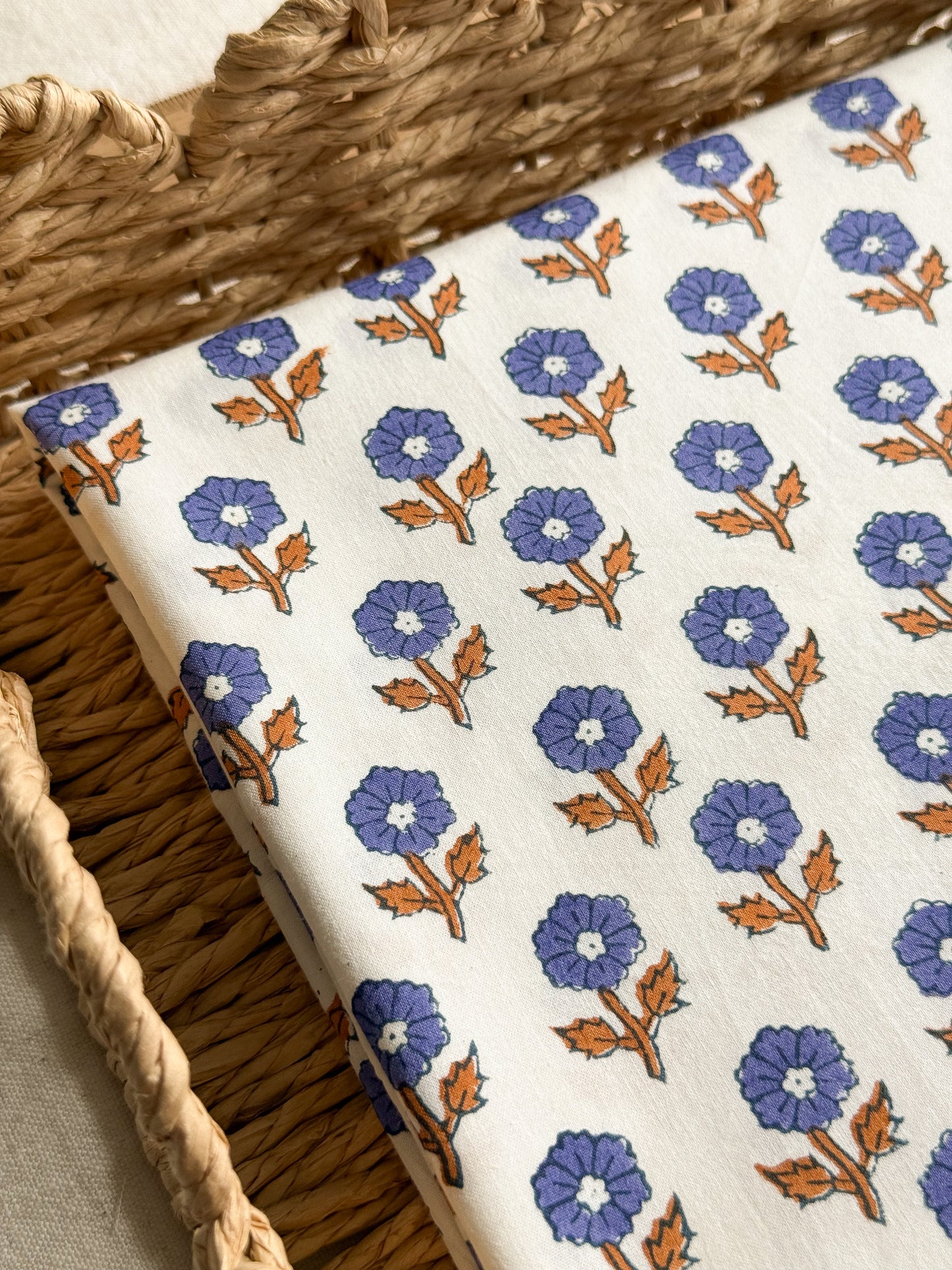 Indian Cotton Block Print Fabric - Flowering in Violet